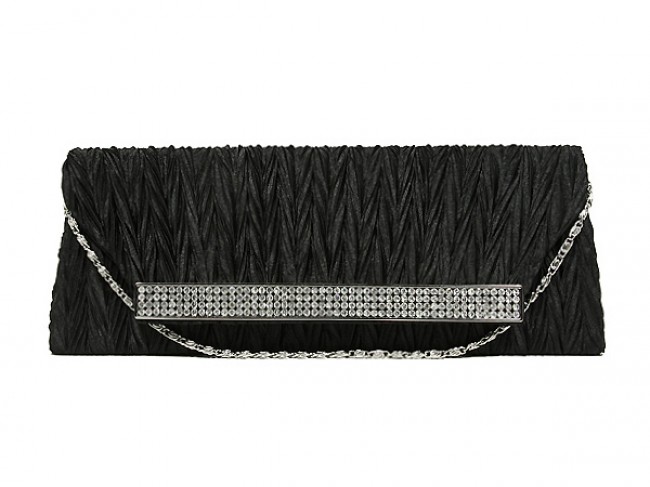 Evening Bag - Pleated Satin w/ Mesh Metal Bar Accent &ndash; Black &ndash; BG-92006B